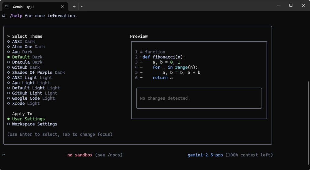 カラーテーマの設定と設定の適用方法の選択