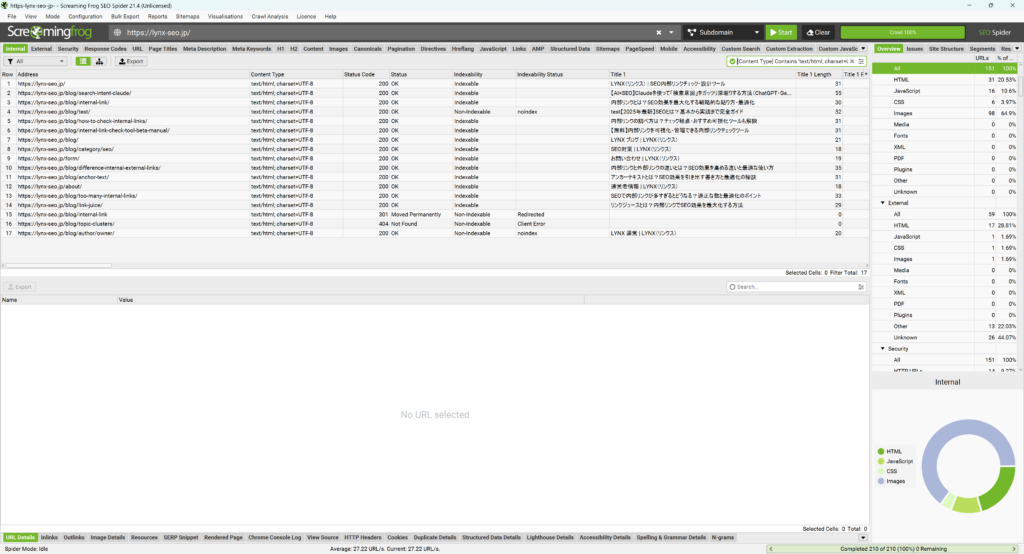 Screaming Frogで内部リンクが集まっている記事と孤立記事の確認方法4
